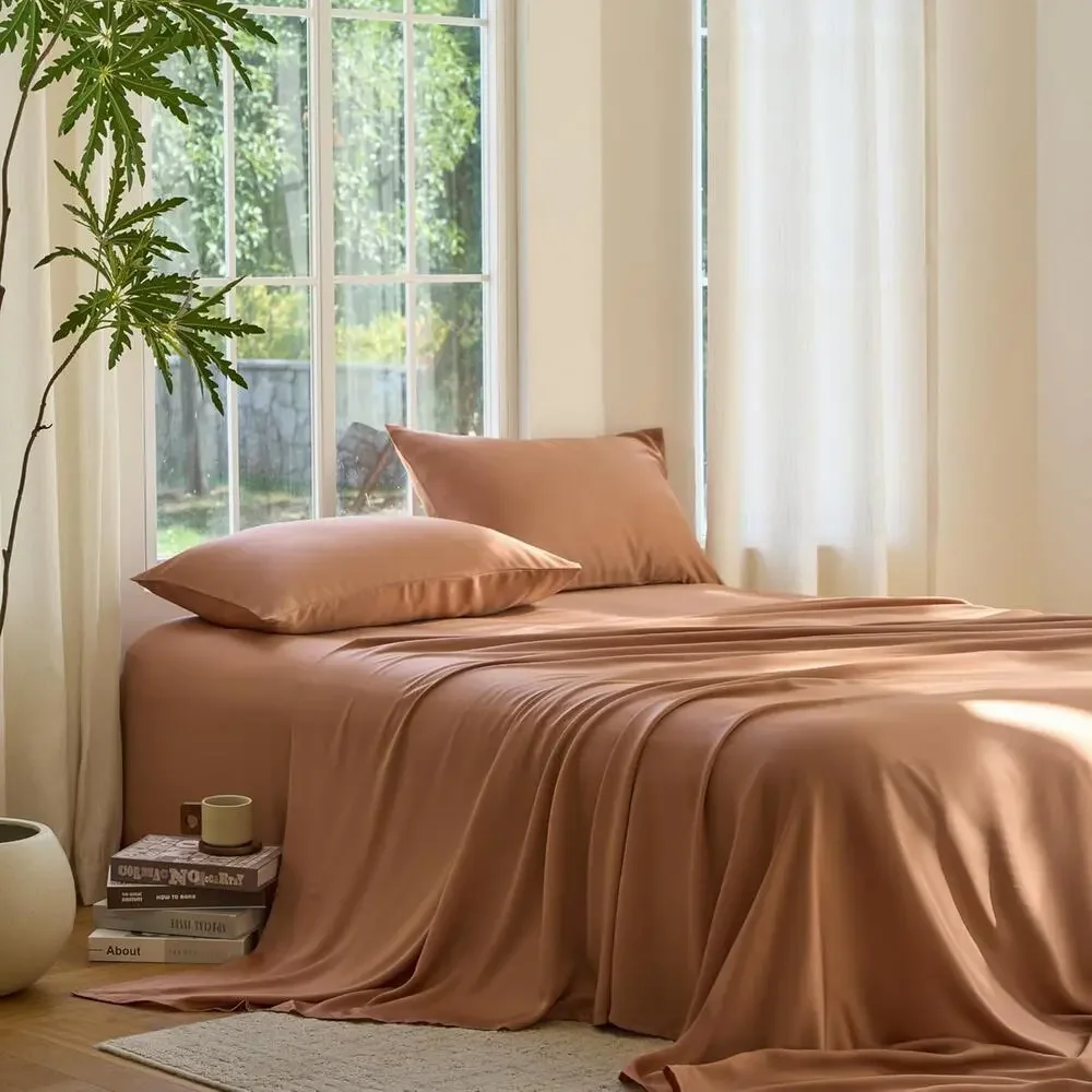 NWT Sijo DOZ Bamboo Sheet Set 3 Piece - 1 Fitted Sheet 2 Pillowcases Clay Queen
